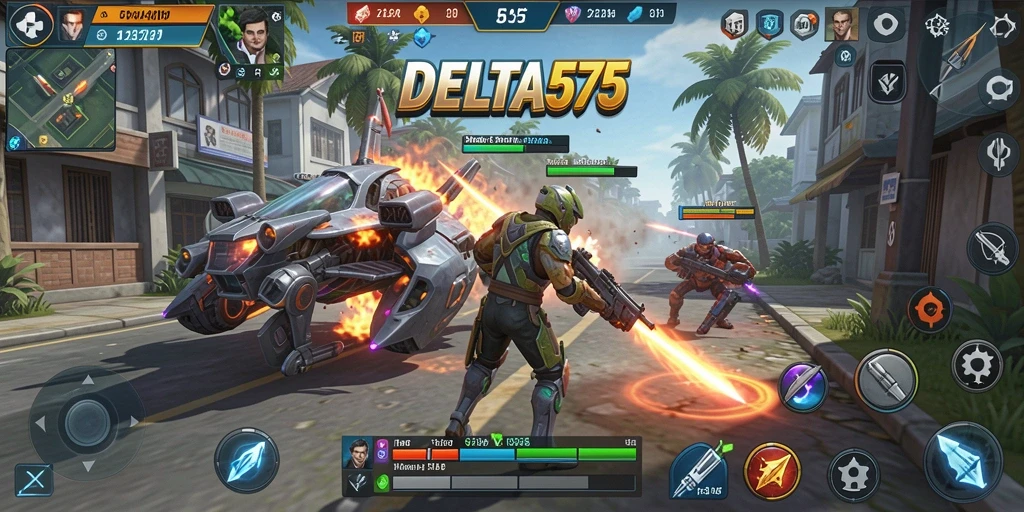 Screenshot menampilkan aksi gameplay strategis yang menegangkan di DELTA575.