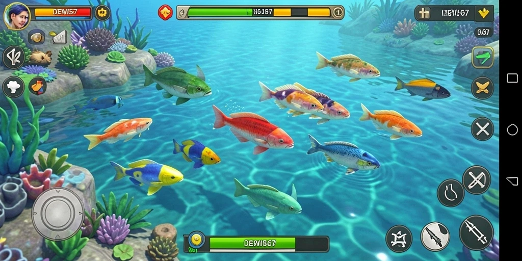 Tampilan gameplay seru dalam DEWI567 menunjukkan pemain menembak ikan.