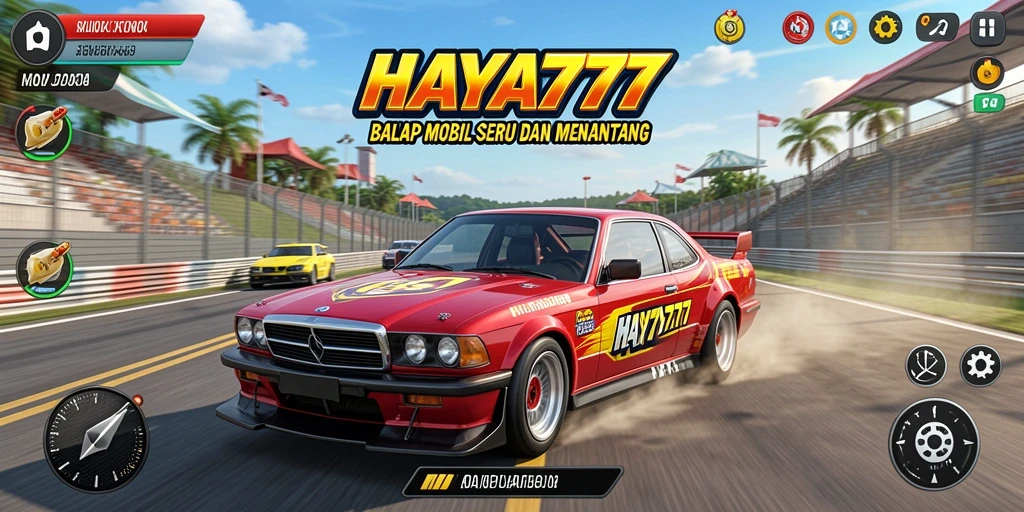 Tampilan gameplay intens dan seru dari HAYA777 dengan mobil balap.