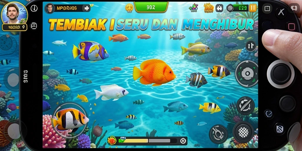 Tampilan gameplay MPO303 dengan aksi memancing ikan yang seru.