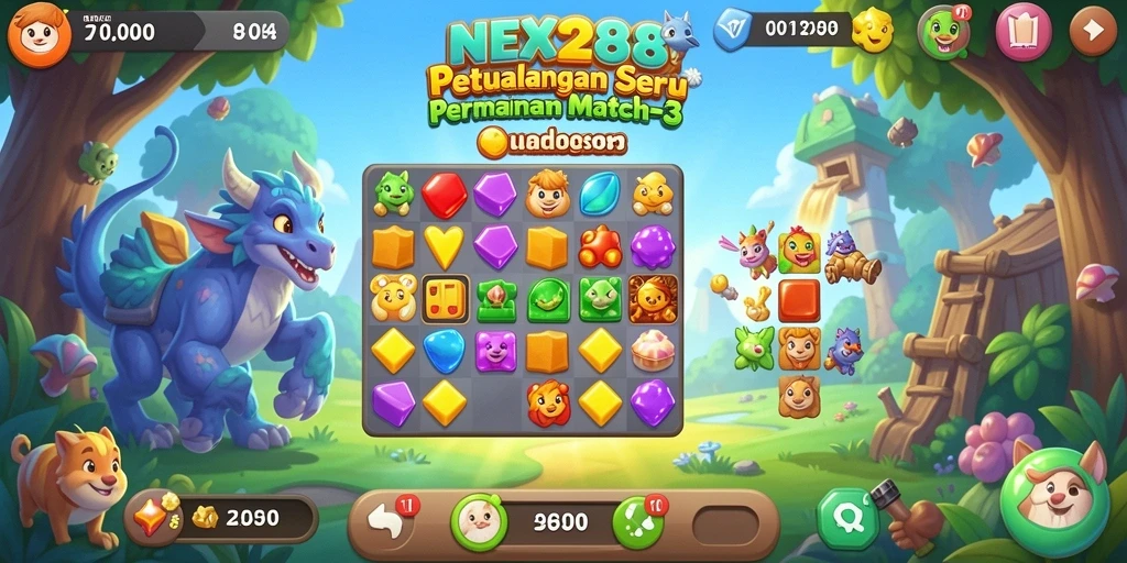 Tampilan gameplay NEX288 yang menantang dalam Match-3.