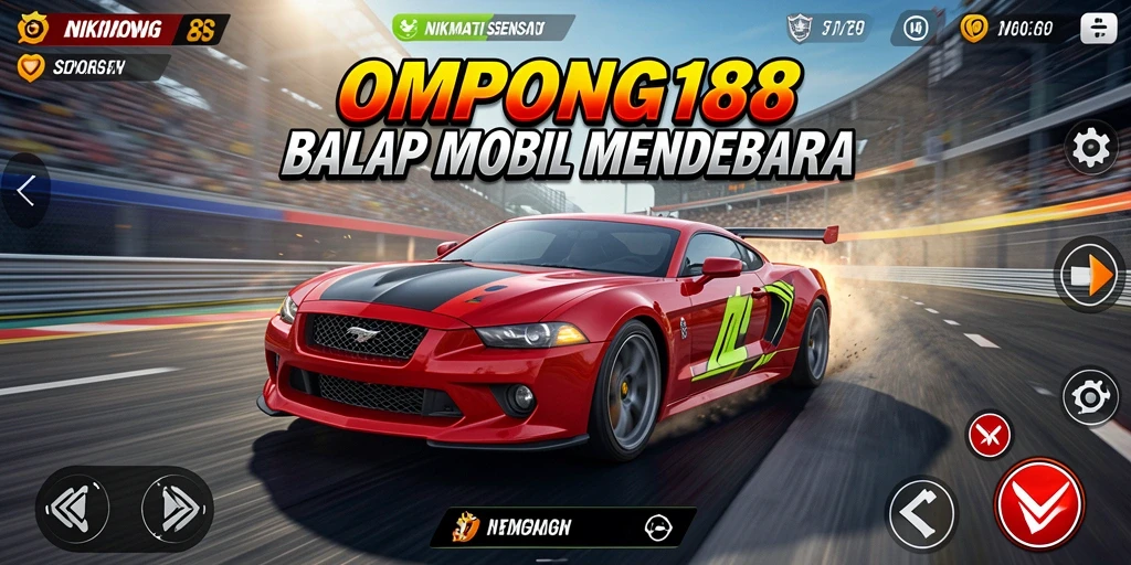 Tampilan gameplay menegangkan dari OMPONG188 saat balapan di lintasan.