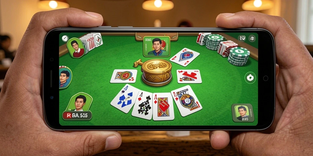 Screenshot gameplay RP55 menampilkan aksi seru permainan Gaple.