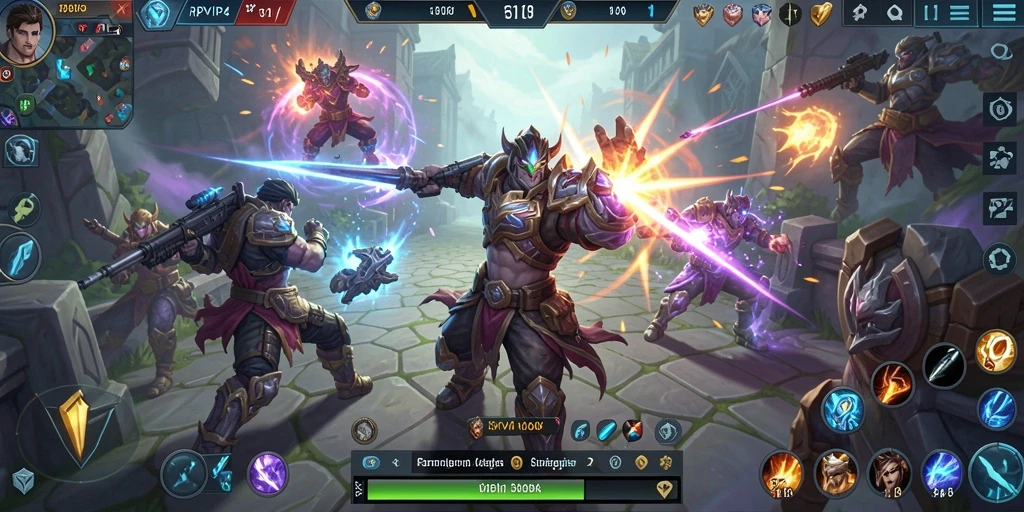 Screenshot gameplay RPVIP4 menunjukkan aksi seru pertarungan MOBA.
