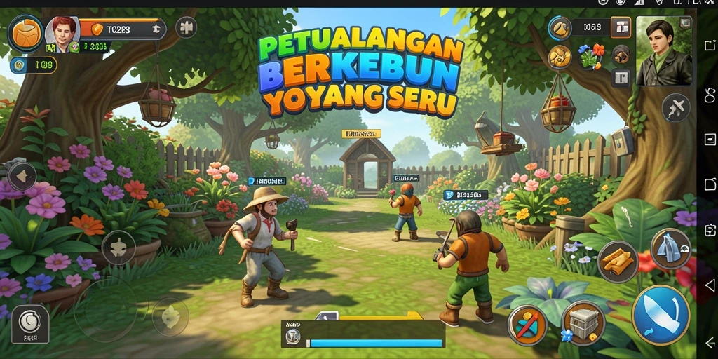 Screenshot TO288 menunjukkan pengalaman berkebun yang mengasyikkan dan interaksi sosial.
