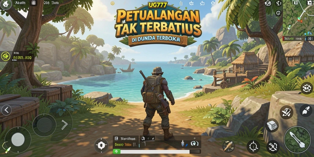 Screenshot gameplay UG777 menampilkan petualangan epik di dunia terbuka.