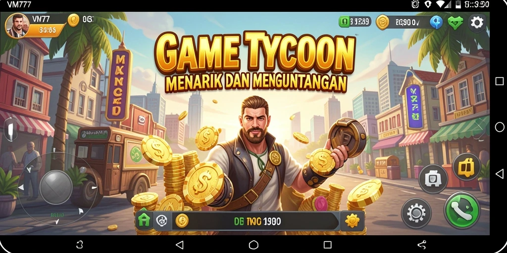 Tampilan gameplay VM777 yang kaya akan strategi dan manajemen bisnis.